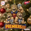 Front view of Brisbane Lions 3-Peat Christmas Ornament 2026 featuring three muscular lions holding premiership cups on a tree.