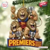 Front view of the Brisbane Lions 3-Peat Christmas Ornament 2026 featuring three roaring lions and premiership cups.