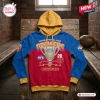Front view of Brisbane Lions AFL 2026 Grand Final Premiers hoodie on wooden chair.