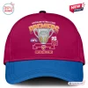 Front view of a red cap with a blue brim featuring a Brisbane Lions AFL 2026 Grand Final Premiers graphic.