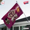 Front view of the Brisbane Lions AFL 2026 Premiers maroon house flag mounted outdoors.