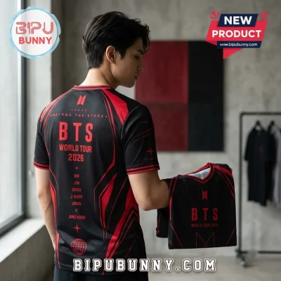 BTS World Tour 2026 Black Red Football Jersey