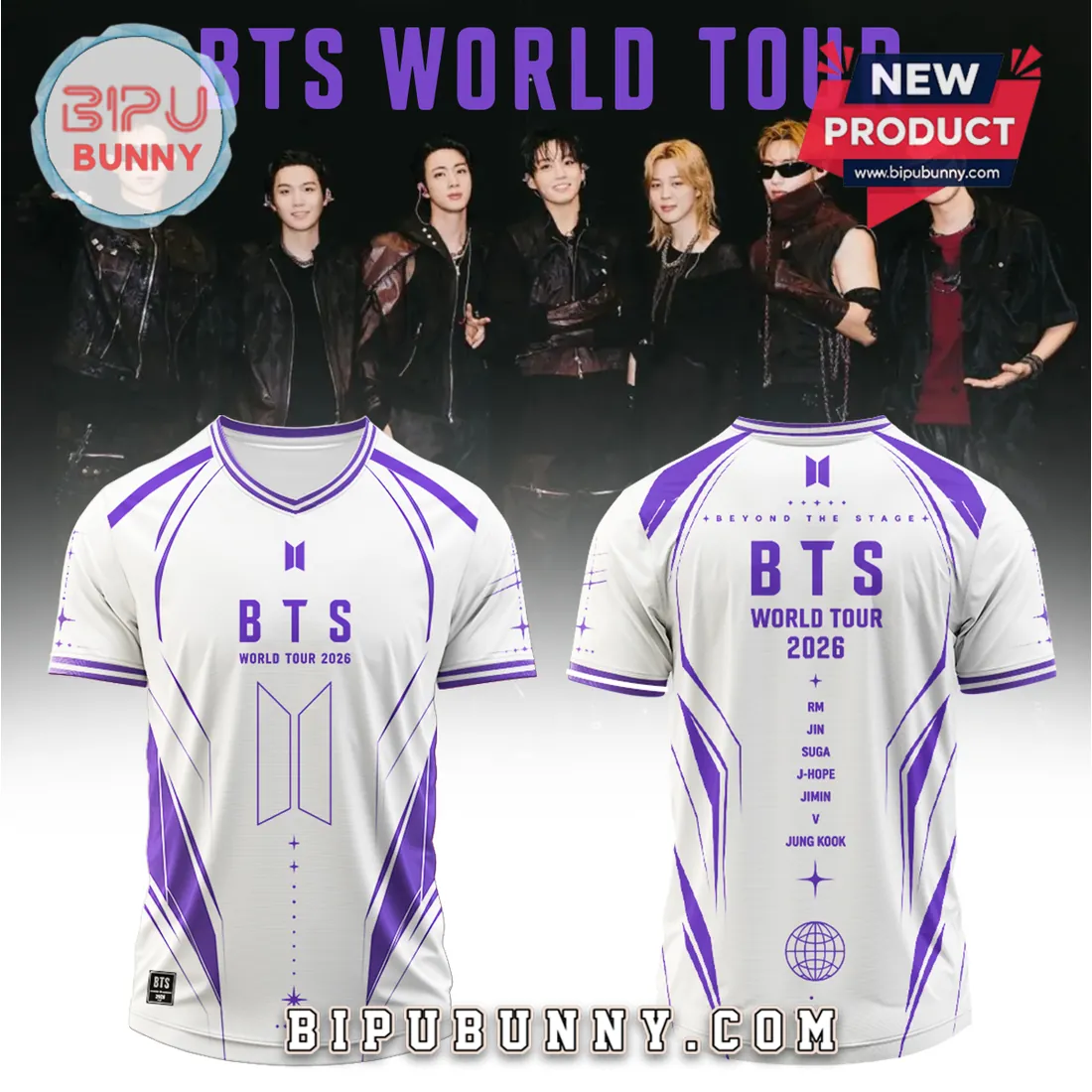 BTS World Tour 2026 White Purple Football Jersey BTS World Tour 2026 White Purple Football Jersey