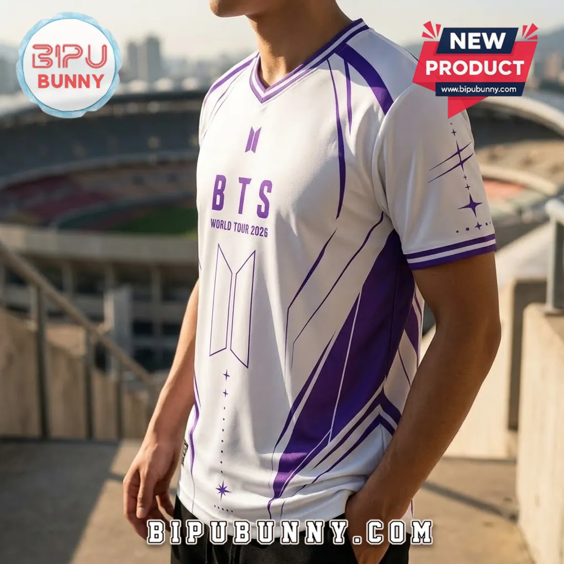 BTS World Tour 2026 White Purple Football Jersey BTS World Tour 2026 White Purple Football Jersey