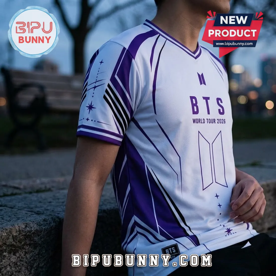 BTS World Tour 2026 White Purple Football Jersey BTS World Tour 2026 White Purple Football Jersey