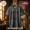 BTS World Tour Arirang 2026 Limited Edition Baseball Jersey in dark charcoal gray with distressed print and button-front.
