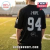 BTS x Las Vegas Raiders Custom Football Jersey in black with J-Hope name and number 94 printed on the back.