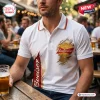Front view of a white polo shirt with Budweiser beer branding and a torn fabric effect design.