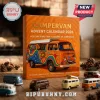Campervan Christmas Advent Calendar 2026 featuring a retro hippie van illustration on a wooden box with 24 compartments.