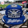 Front view of a blue Canterbury-Bankstown Bulldogs 91st Anniversary bucket hat with a bulldog graphic.