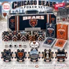 Front view of Chicago Bears poker set featuring a carrying case, playing cards, dice, and themed poker chips.