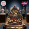 Chicago Cubs 150th Anniversary 1976-2026 tree ornament featuring Clark the Cub, Wrigley Field imagery, and holiday details.