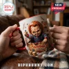 Chucky Blood Splatter Custom Mug featuring the killer doll inside a Good Guys box with red handle and splatter accents.
