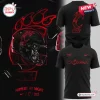 Graphic showing black t-shirts with red Cincinnati Bearcats athletic designs and a football helmet.