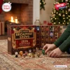 Classic Broadway Shows 2026 Advent Calendar with 24 collectible musical theater figures displayed on a patterned rug.