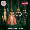 Classic Broadway Shows 2026 Advent Calendar ornaments featuring four iconic musical theater characters against green damask.