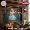 Classic Broadway Shows 2026 Advent Calendar ornaments featuring Wicked, Dolly Parton, and Spice Girls dolls on a mantle.