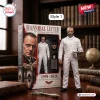 Classic Horror Movie Halloween Collectible Action Figure of Hannibal Lecter in white jumpsuit with mask and tray accessories.