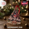 Cleveland Guardians 125th Anniversary Christmas Tree Ornament featuring a navy blue triangular design with team logos.