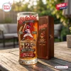 Front view of Cleveland Indians Chief Wahoo 125th Anniversary beer glass with wooden display box on a wooden table.