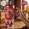 Coca-Cola 140th Anniversary Red YETI Handle Tumbler featuring a white and red tie-dye pattern and commemorative branding.