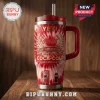 Coca-Cola 140th Anniversary Red YETI Handle Tumbler with tie-dye pattern, vintage soda machine, and glass bottle graphics.