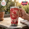 Coca-Cola 140th Anniversary Red YETI Handle Tumbler featuring a white tie-dye pattern, logo, and vintage bottle graphics.