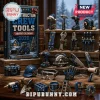 Construction Crew Tools 2026 Ornament Advent Calendar with miniature festive blue tool decorations on a wooden shelf.