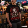 Front view of a Creepy Clown Haunted Carnival Shirt featuring a spooky jester graphic and text.