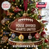 Custom Football House Divided Sports Christmas Tree Ornament featuring a leather football with family name and photo charms.