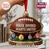 Custom Football House Divided Sports Christmas Tree Ornament featuring a football, four photo charms, and family base.