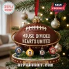 Custom Football House Divided Sports Christmas Tree Ornament featuring a football, four photo charms, and a field base.
