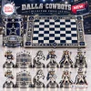 Dallas Cowboys NFL Chess Set with team-themed board, AT&T Stadium storage tin, and custom player and mascot game pieces.
