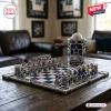 Dallas Cowboys NFL Chess Set with blue and white themed pieces, stadium board, and cylindrical storage container.