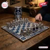 Dallas Cowboys NFL Chess Set with team-themed board and custom player figurines on a wooden table.