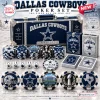 Dallas Cowboys NFL Poker Set with 300 blue and silver chips, two card decks, dice, and a metallic carrying case.