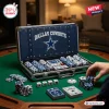 Dallas Cowboys NFL poker set in a blue leather case with logo, silver studs, gaming chips, and branded playing cards.