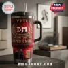 Depeche Mode 46th Anniversary YETI Stanley Tumbler with red smoke pattern, band members, and 1980-2026 text on a desk.