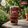 Depeche Mode 46th Anniversary YETI Stanley Tumbler in red with black band graphics, logo, and stainless steel base.