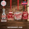 Detroit Red Wings 100th Anniversary 2026 Advent Calendar ornaments featuring trophy, octopus, Hockeytown sign, and jersey.