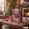 Front view of Detroit Red Wings 100th Anniversary Christmas Advent Calendar on a wooden table.
