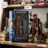 Full view of Doctor Who Heritage Collection Hot Toys Figure with its display box on a wooden shelf.