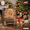 Dolly Parton Queen of Country 2026 Advent Calendar box featuring gold glitter, photos of Dolly, and small doll figurines.