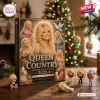 Dolly Parton Queen of Country 2026 Advent Calendar box featuring vintage photos, ornaments, and gold lettering on wood table.
