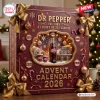 Dr Pepper Advent Calendar 2026 featuring a deep red box with gold ribbons, snowflake graphics, and a central diorama window.