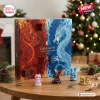 Dragon Christmas Advent Calendar 2026 featuring red fire and blue ice dragon art with small dragon figurines on a table.