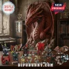 Dungeons & Dragons 24-Piece Miniature Advent Calendar featuring dragon figurines and fantasy gaming tokens on a wooden desk.