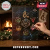 Dungeons & Dragons 24-Piece Miniature Advent Calendar with numbered perforated cardboard doors and polyhedral dice graphics.