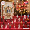 Front view of an Elvis Presley 2026 Advent Calendar box next to figurine figures.