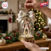 Elvis Presley King Of Rock n Roll Christmas Ornament featuring a dome-encased figure in a white jumpsuit with a gold bow.